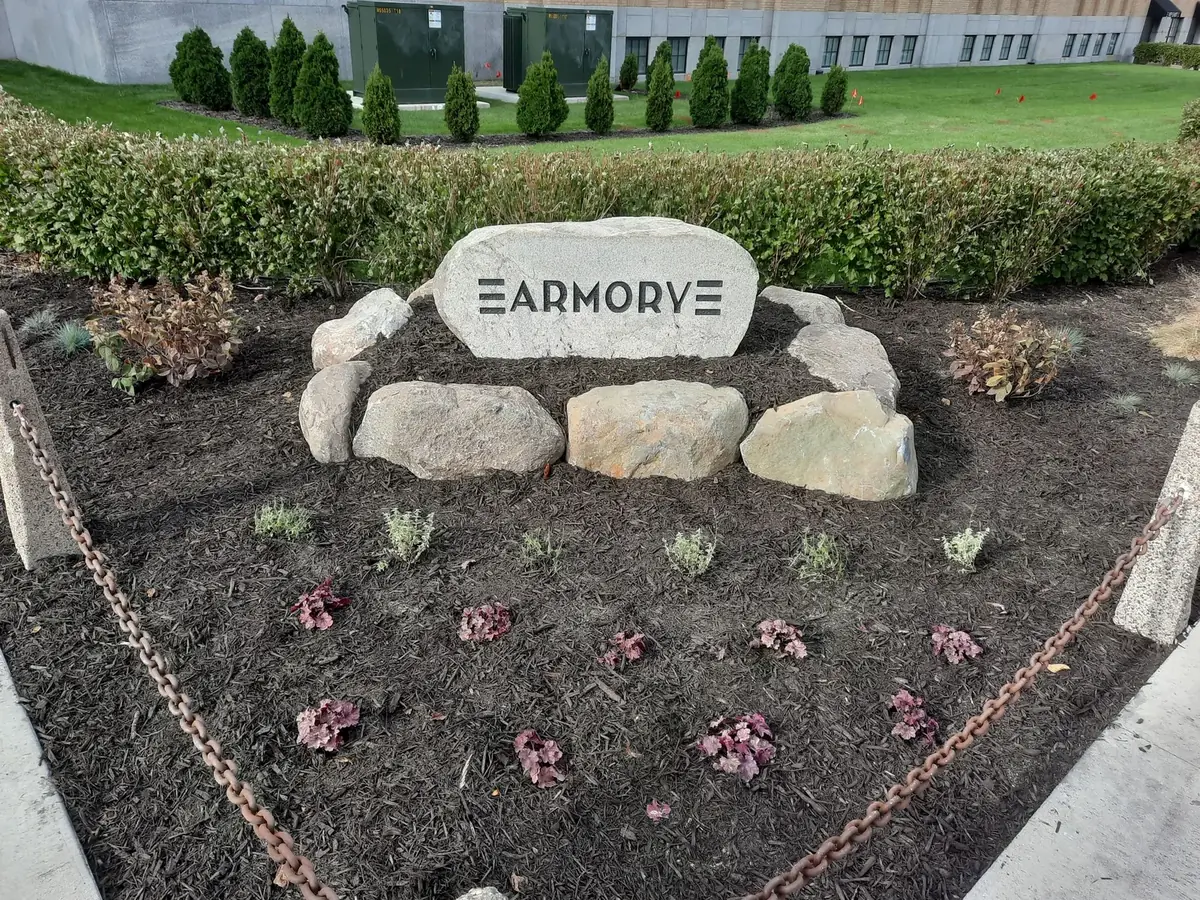 The Armory Rock installed in the landscaped entrance of The Armory venue