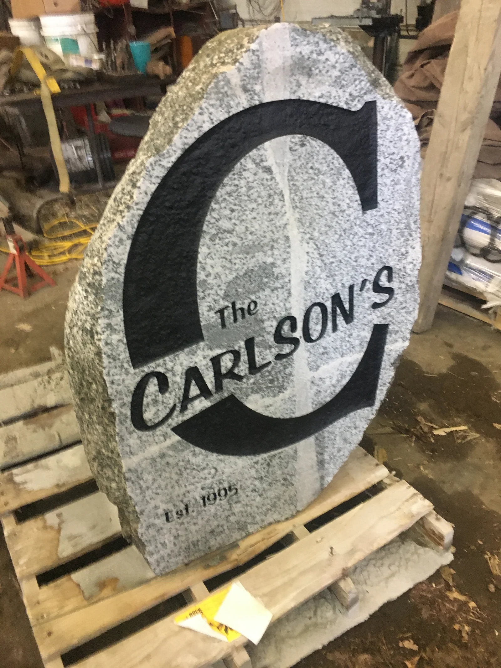 The Carlson's Est. 1995 — custom engraved granite yard rock by LetterNstone
