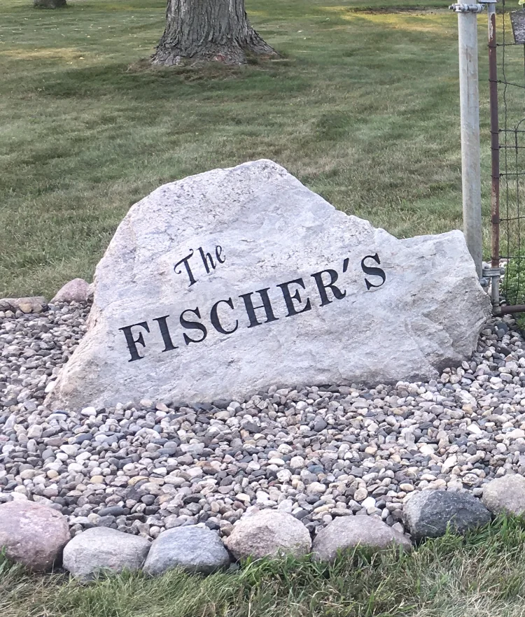 The Fischer's — custom engraved granite yard rock by LetterNstone