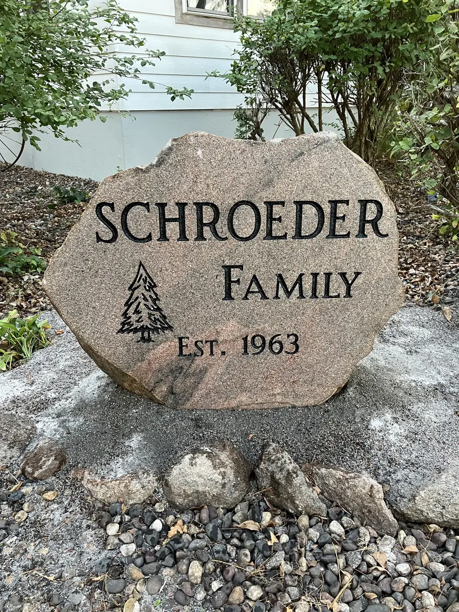 Schroeder Family Est. 1963 — custom engraved granite yard rock by LetterNstone